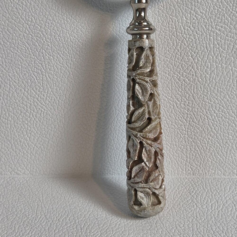 Carved Stone Leaf Handle Magnifying Glass Decorative Desk Reader Tool Office - Picture 4 of 8